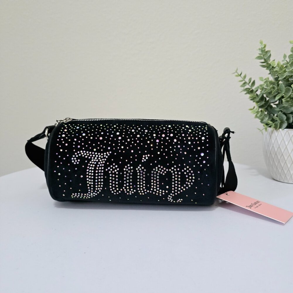 Juicy Couture Barrel Bag Black Y2K Logo Rhinestone NWT